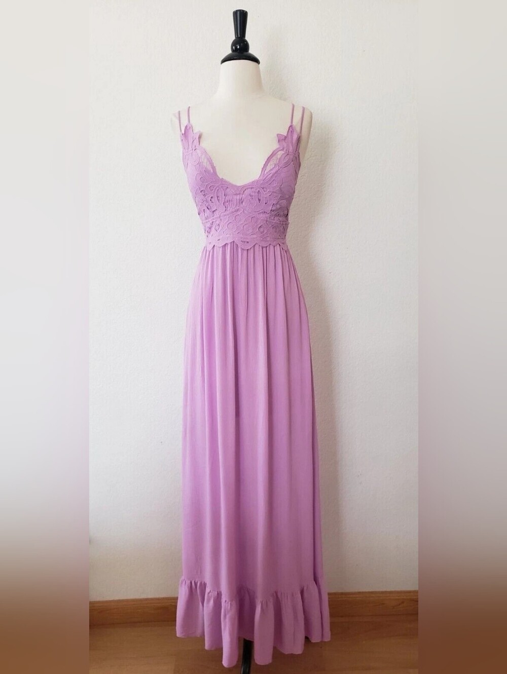 Lilac Lace Bodice Maxi Dress with Double Straps